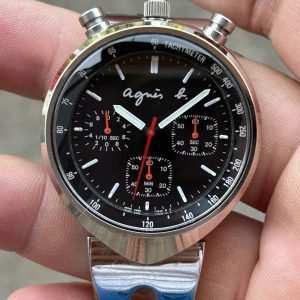 Seiko X Agnes Bullhead V655-7010 Chronograph Mint Black Quartz Watch/ case no.8M1039 , made in Japan.