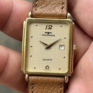 Technos tank Quartz Vintage watch 60281 stainless steel back , Swiss made.