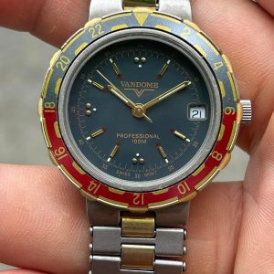 VANDOME PROFESSIONAL100M Quartz Vintage watch MFJ ET PHX BK 102 stainless Steel back , Swiss made