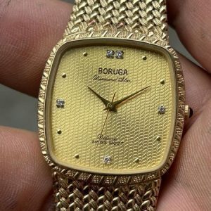 BORUCA Diamond Star Deluxe quartz watch STAINLESS STEEL BACK HB-001M, Swiss made.