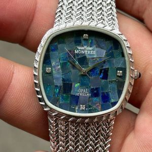 Montres Quartz watch Opal Jewelry Dial stainless Steel back MS-007G, Swiss made.
