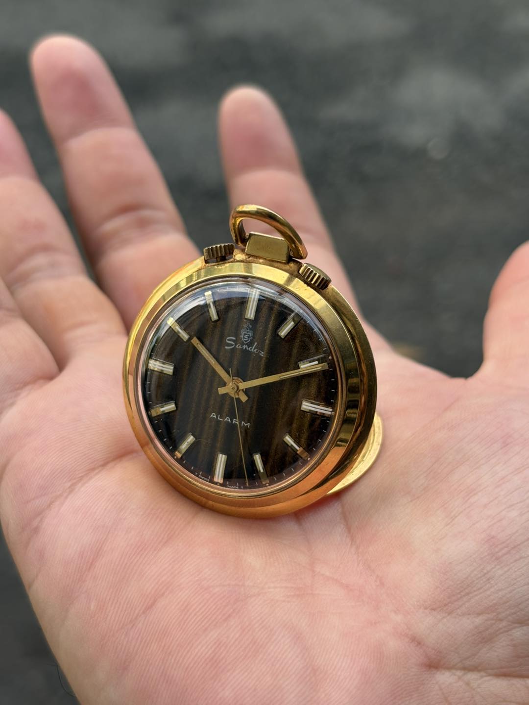 SANDOZ 手巻きペンダントウォッチ カメオ ビンテージ ゴールド Sandoz alarm pocket manual winding watch, Swiss Made. – Long's