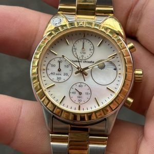 Tsumori Chisato sun & night chronograph quartz watch VD59-D001, case no.830029, made in Japan.