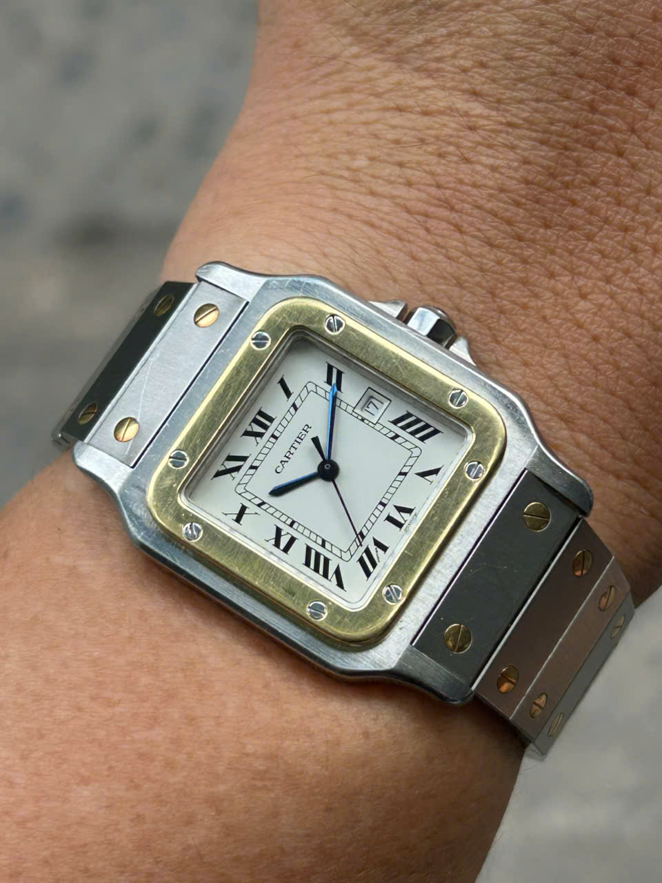 Vintage 1980s Cartier Automatic Santos Carree 2961 Two tone