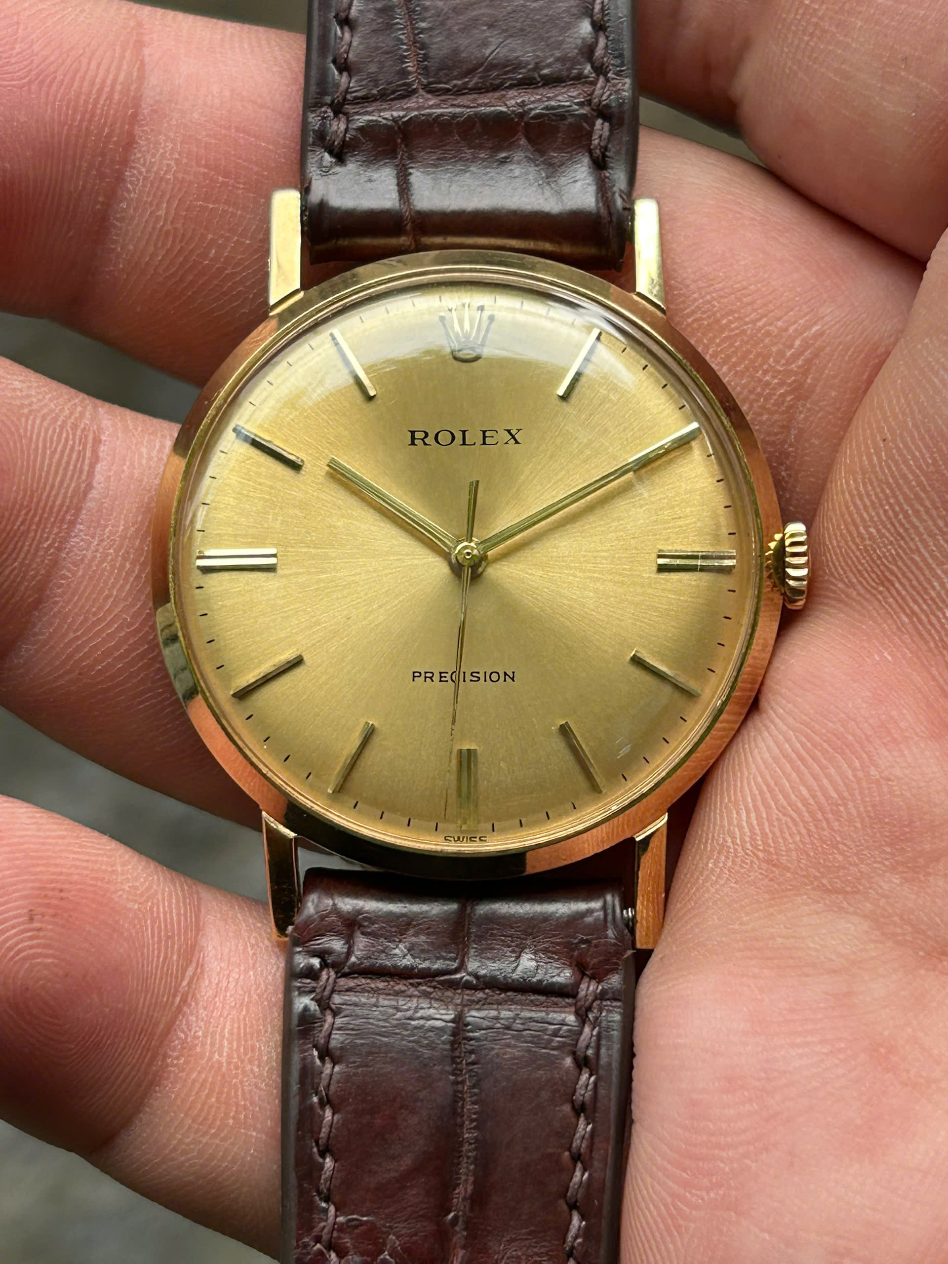 Vintage 1950s Rolex Precision 9708J 18K Gold, Size case 34mm, Cal