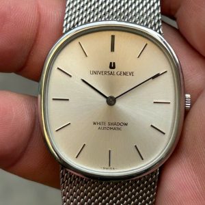 Vintage Universal Geneve White Shadow ellipse case automatic watch, Swiss made.