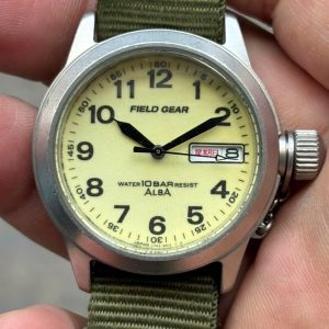 Men’s vintage Seiko Alba Field Gear 10 Bar Steel Wristwatch V743-6A10 / case no.52929, made in Japan.