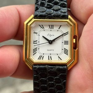 ELGIN Quartz Men watch STAINLESS STEEL BACK – Cartier form case style, made in Japan.