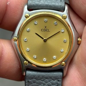 Set Ebel quartz watch solid gold bezel 13601700, case no.181909, made in Japan.