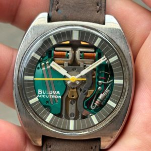 BULOVA ACCUTRON Spaceview Skeleton Tuning Fork Stainless Steel Round Dial N1, case no.204412.