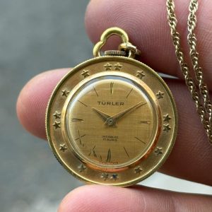 Turler Necklace Incabloc 17 Rubis Manual Winding Vintage watch, Swiss made.