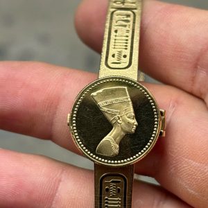 SEIKO Golden Nefertiti Franklin Mint Egyptian 1E20-0A20 Quartz Watch Ladies, case no.1D0288, made in Japan.